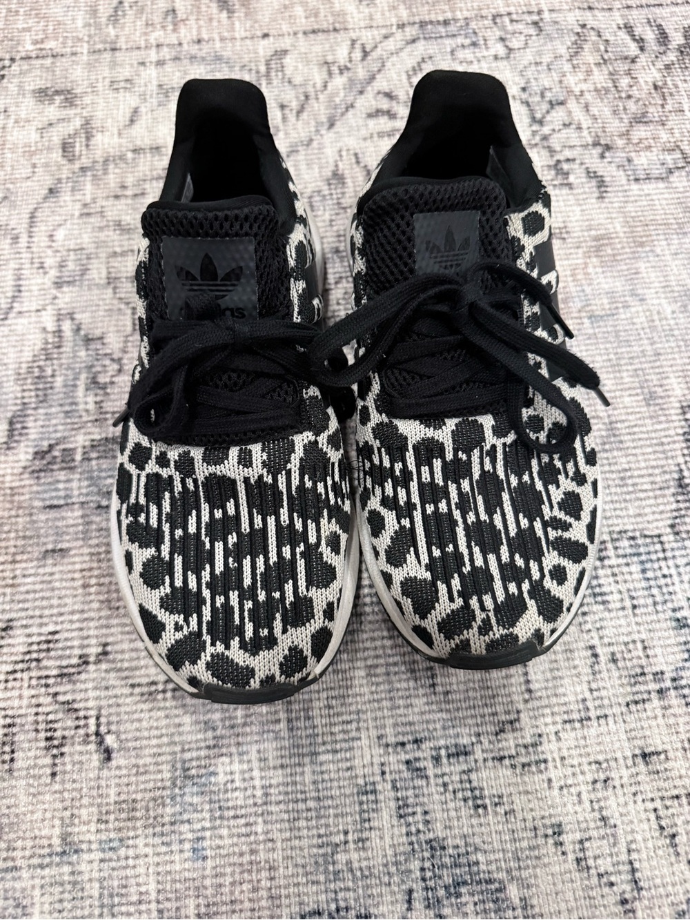 adidas Kids Black & White Leopard Knit Slip-On Sneakers